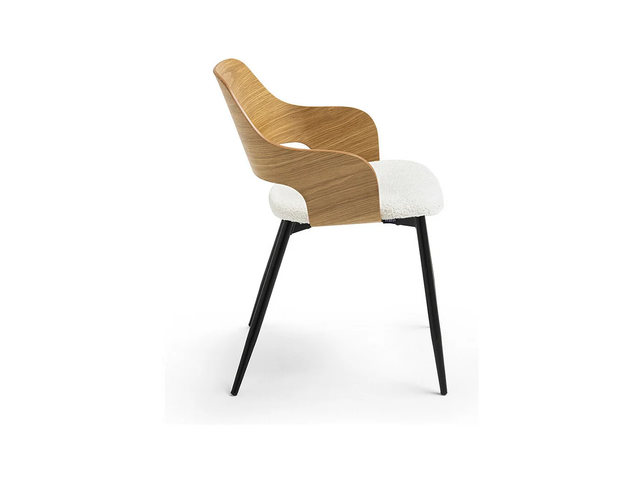 Nicole - Lot de 2 fauteuils de table en tissu bouclette, bois et métal : Couleur - Blanc