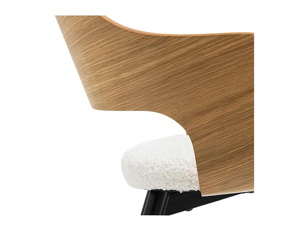 Nicole - Lot de 2 fauteuils de table en tissu bouclette, bois et métal : Couleur - Blanc