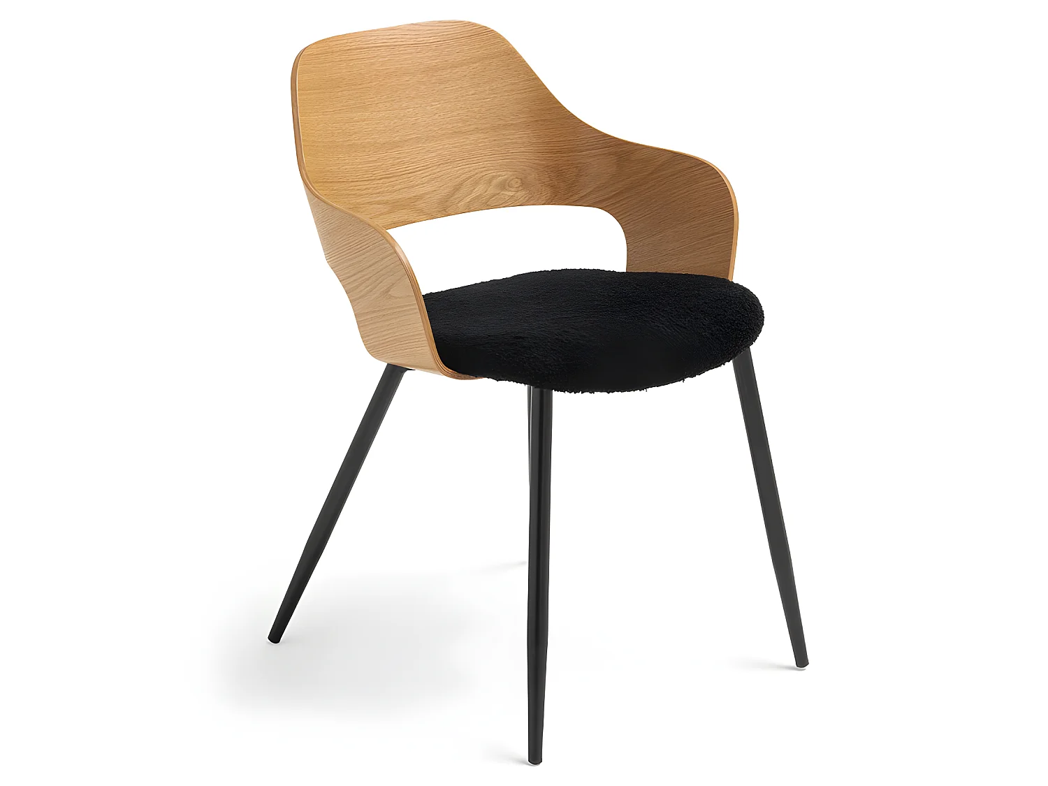 Nicole - Lot de 2 fauteuils de table en tissu bouclette, bois et métal : Couleur - Noir