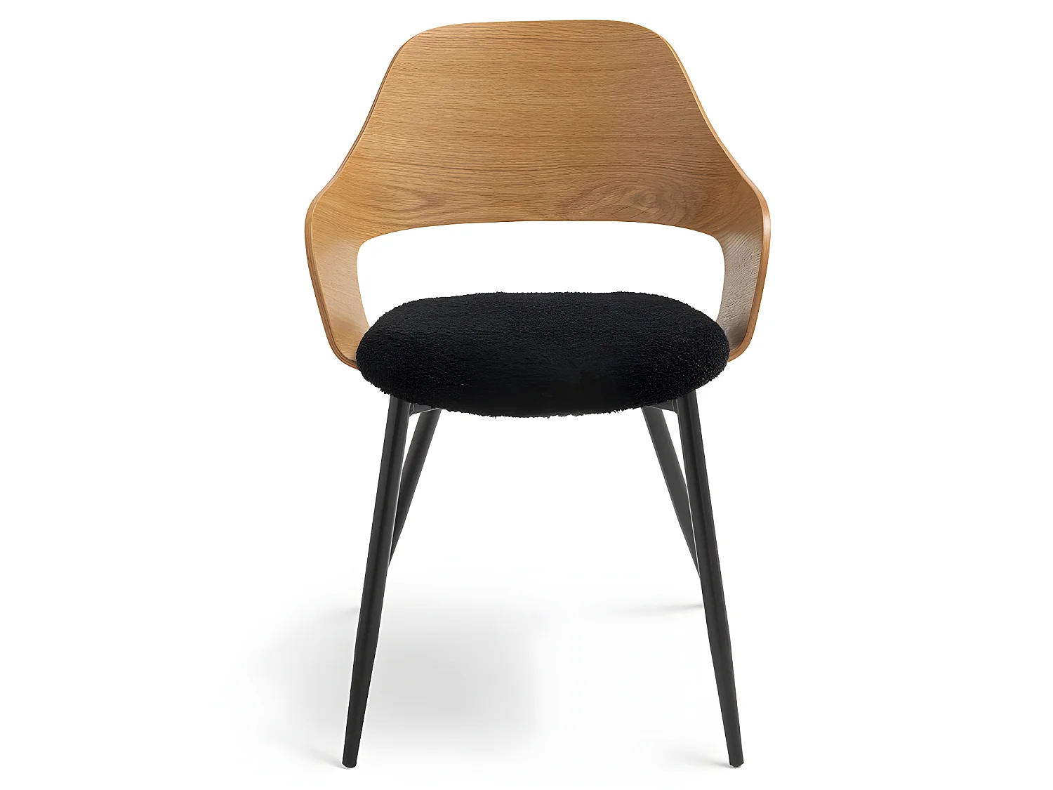 Nicole - Lot de 2 fauteuils de table en tissu bouclette, bois et métal : Couleur - Noir