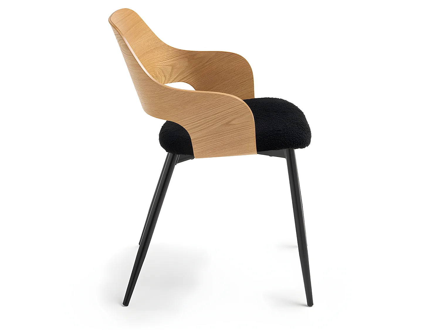 Nicole - Lot de 2 fauteuils de table en tissu bouclette, bois et métal : Couleur - Noir