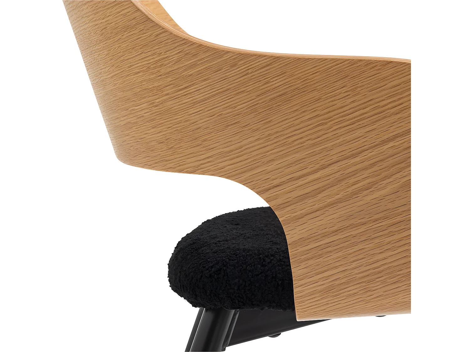 Nicole - Lot de 2 fauteuils de table en tissu bouclette, bois et métal : Couleur - Noir