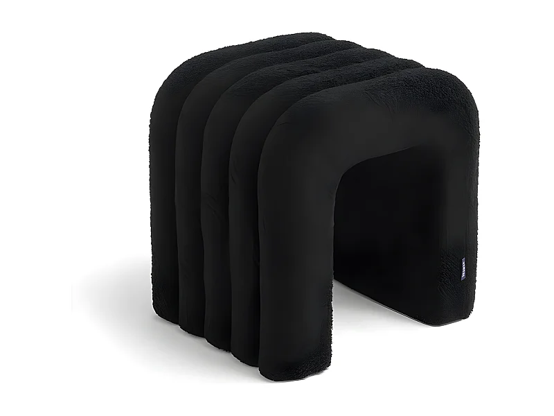 Mui - Tabouret rembourré en tissu bouclette - Noir