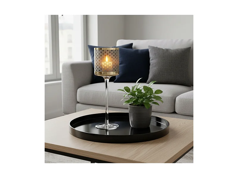 Photophore à Pied Emotion Grand Format - Doré / 30 cm