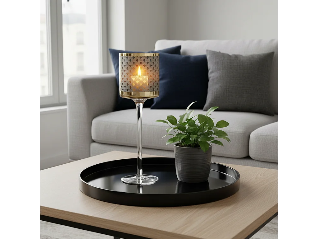 Photophore à Pied Emotion Grand Format - Doré / 30 cm