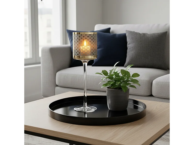 Photophore à Pied Emotion Grand Format - Doré / 30 cm