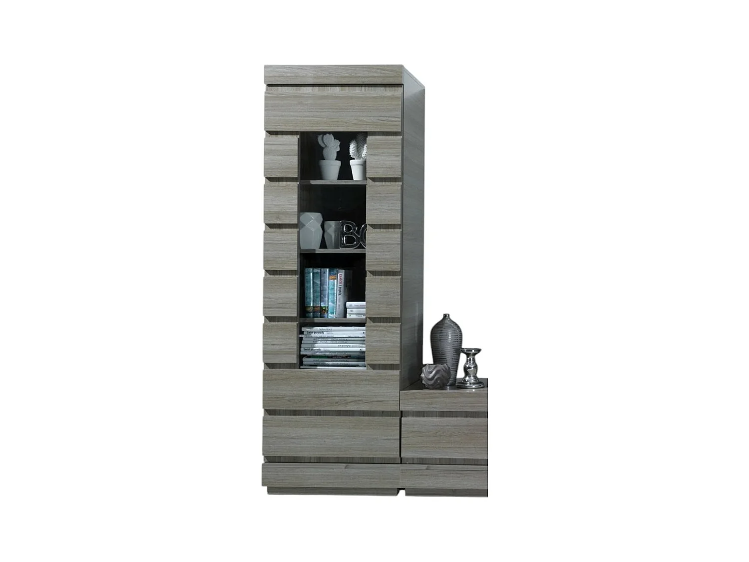 Vitrinekast DUCAL - 1 Deur - Kleur Grijs Houteffect - 60 x 50 x 185 cm