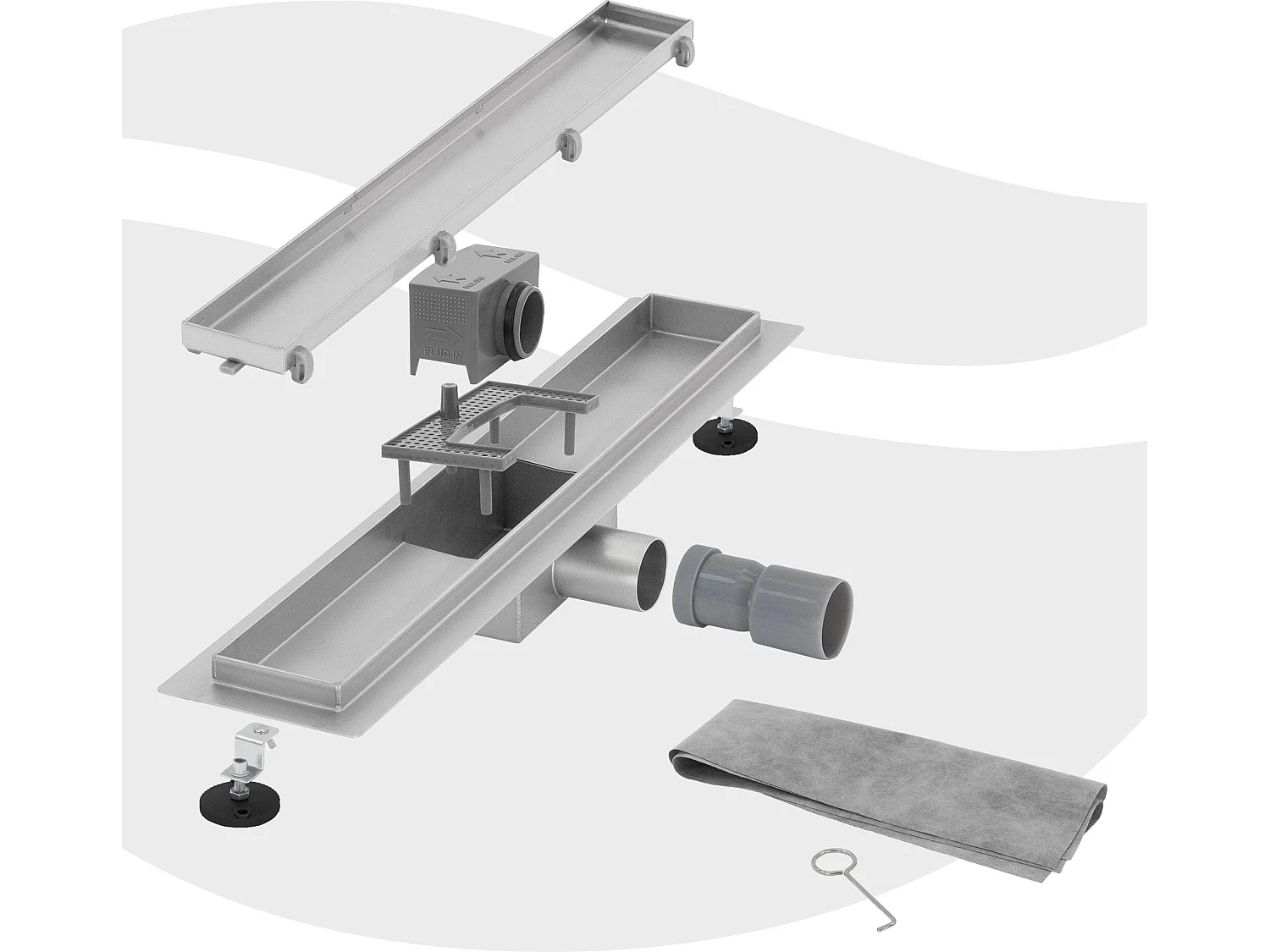 Caniveau de douche en acier inoxydable carrelé 90 cm et siphon Set complet argent plat LuxeBath