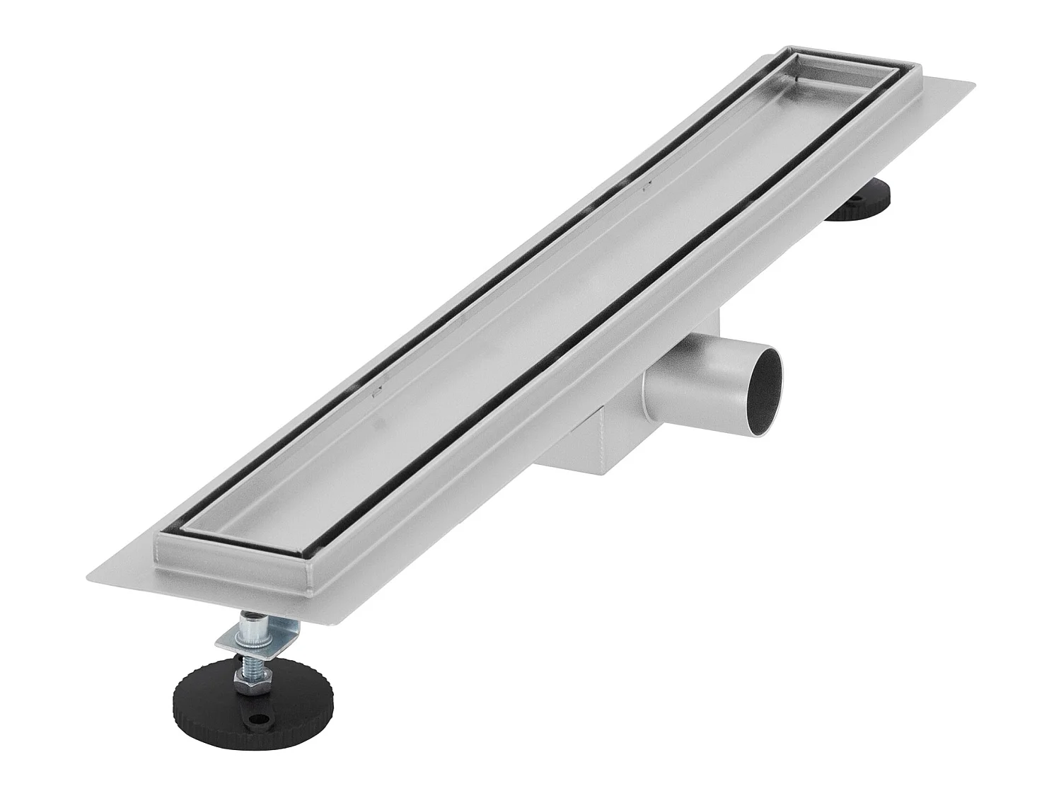 Canal de ducha en acero inoxidable alicatado de 60 cm con sifón Conjunto completo plata plana LuxeBath