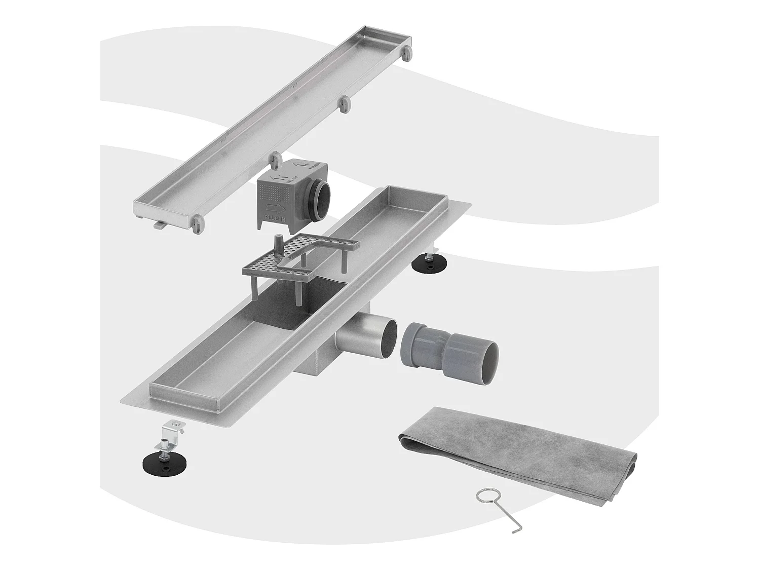 Caniveau de douche en acier inoxydable carrelé 80 cm et siphon Set complet argent plat LuxeBath