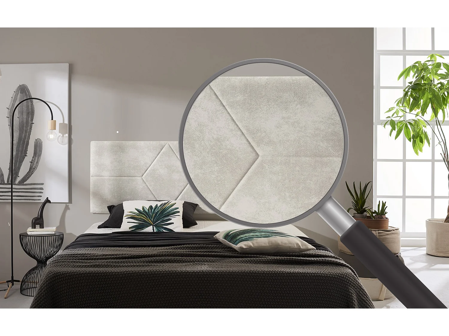 Tête de lit 100 Diamonds Tissu Antitache 112x57x5 Effet Granit Blanc Cassé