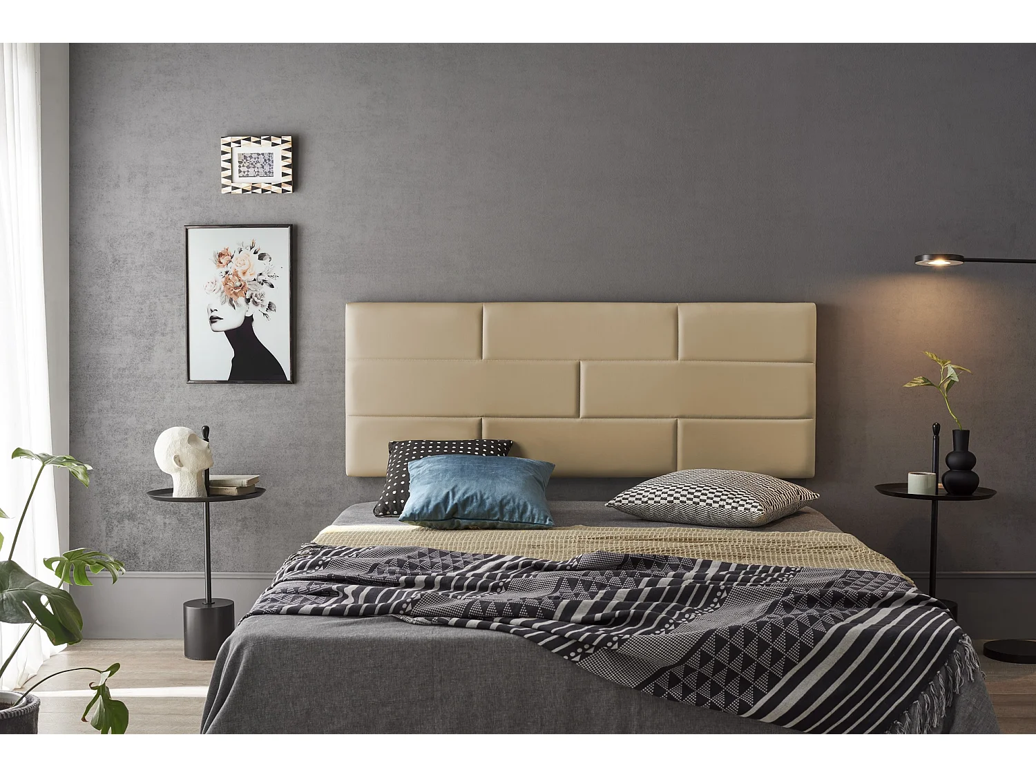 Cabecero de Cama 105 Muro Ladrillos de Polipiel 112x57x5cm Camel Claro