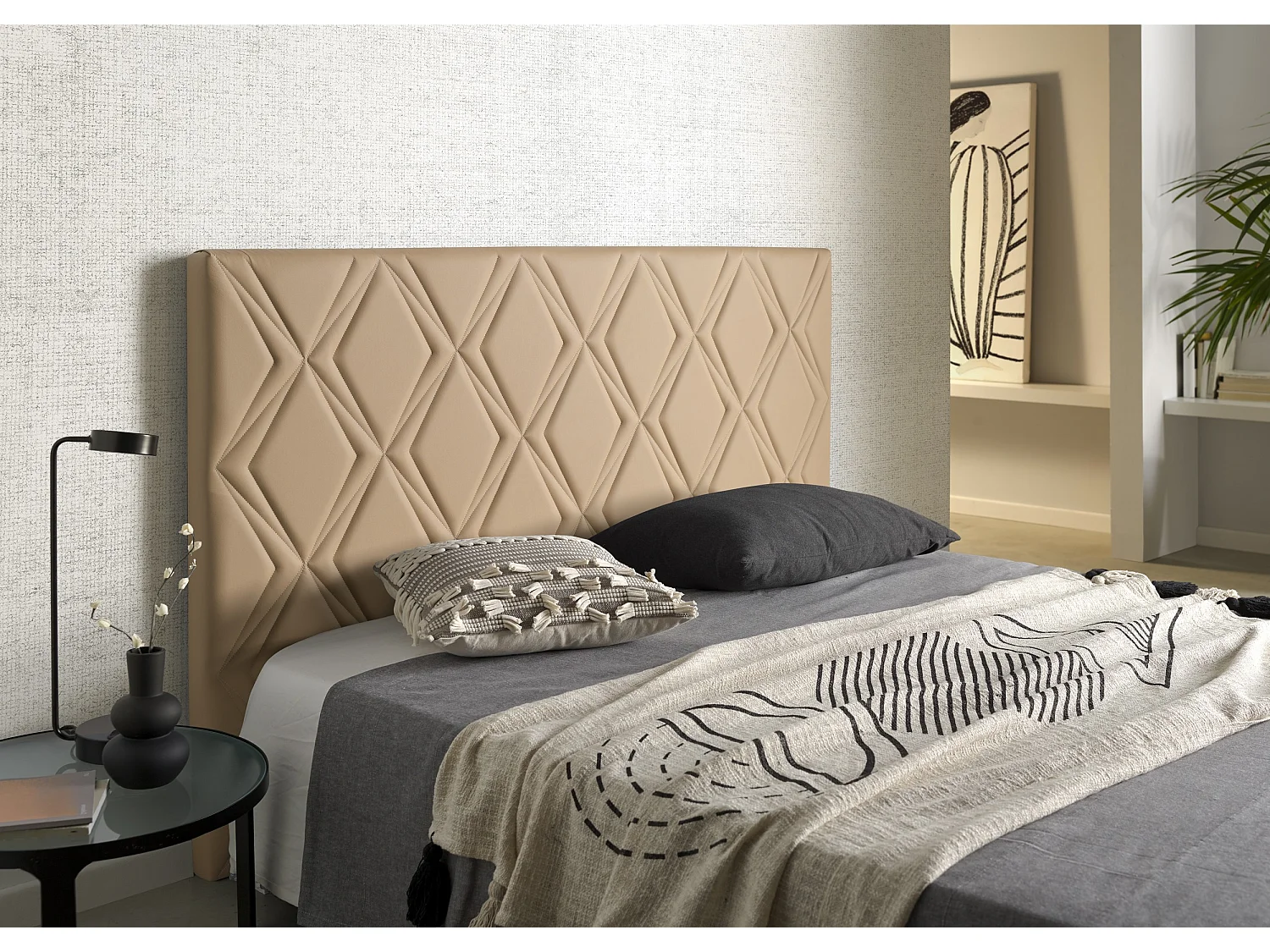 Cabecero Rubí para Cama de 105 de Polipiel Camel 115x115x8..