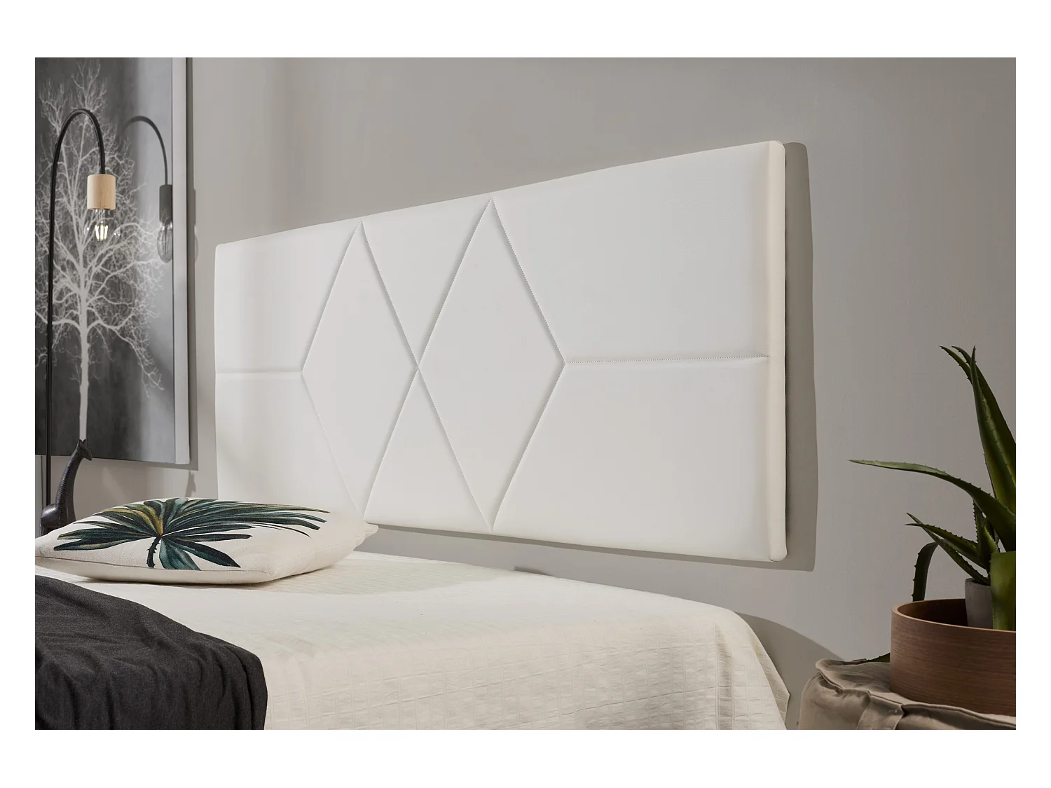 Cabecero de Cama 135 Dos Rombos Polipiel 152x57x5cm Blanco
