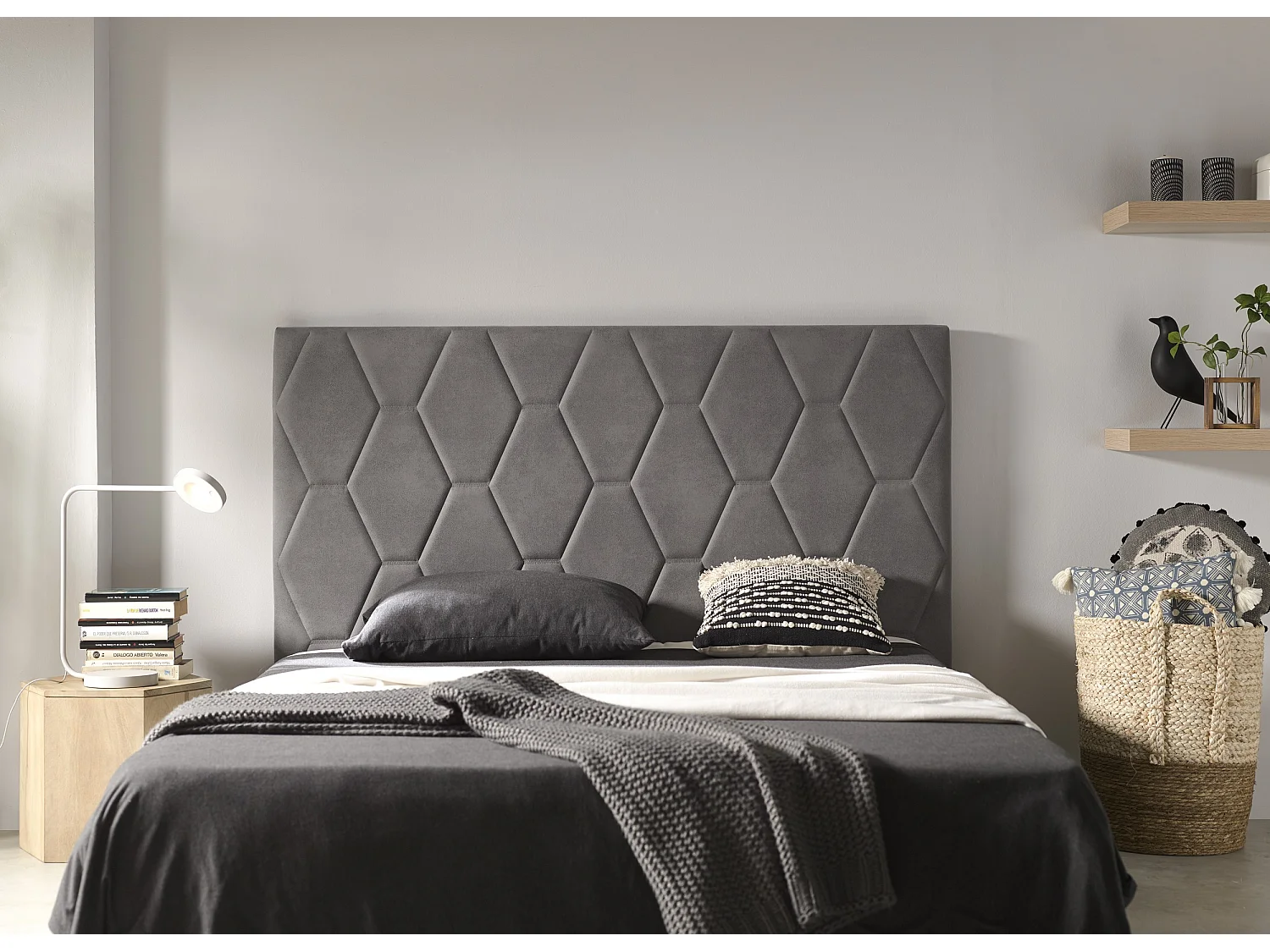 Cabecero Ágata para Cama de 120 de Tela Gris 154x115x8..