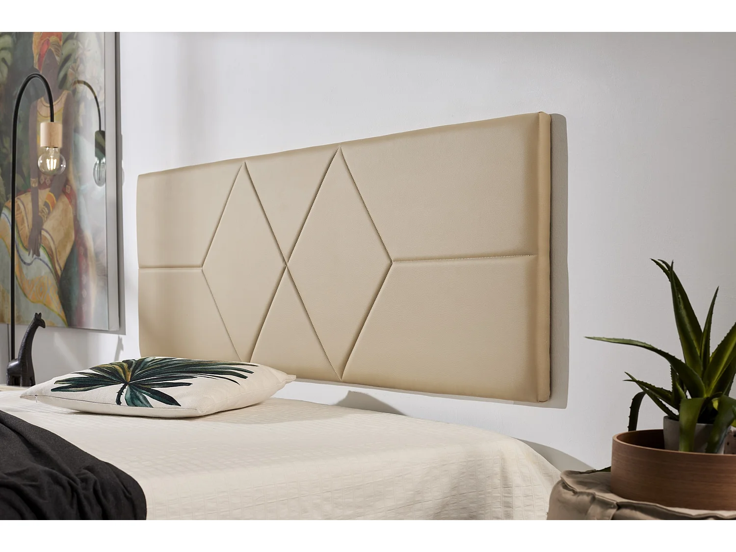 Cabecero de Cama 110 Dos Rombos Polipiel 112x57x5cm Camel Claro