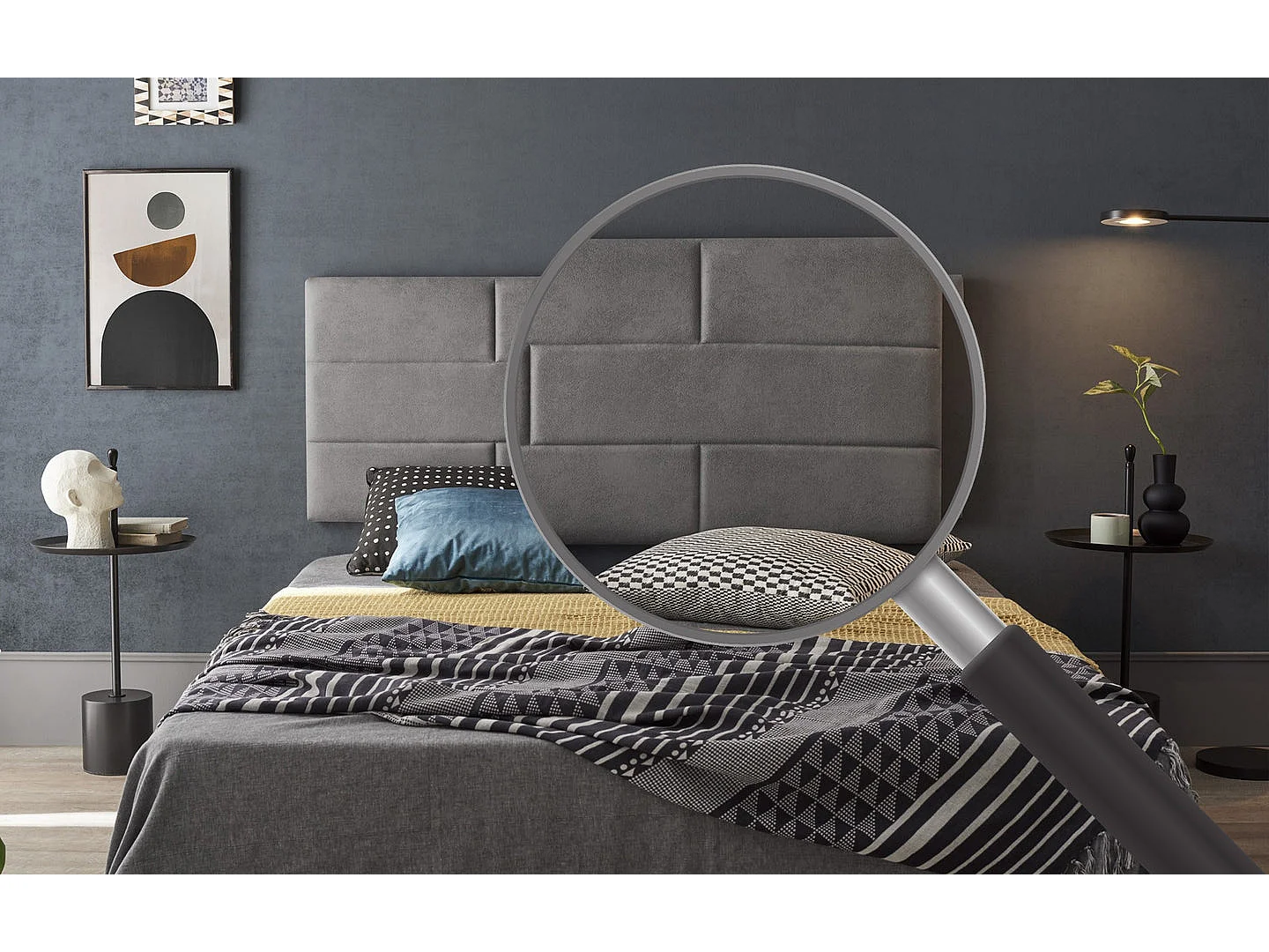 Tête de Lit 80 Wall Bricks Tissu Antitache 112x57x5cm Gris
