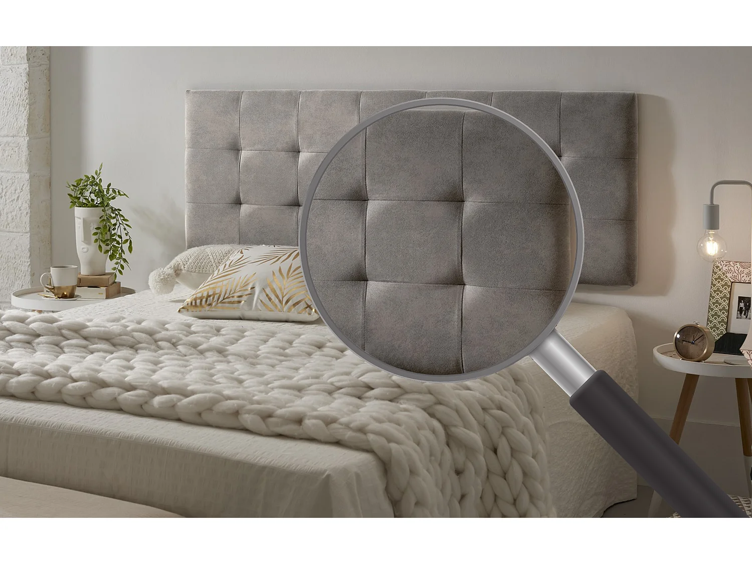 Cabecero de Cama 90 Capitone Cuadros Tela Antimanchas 112x57x5cm Gris