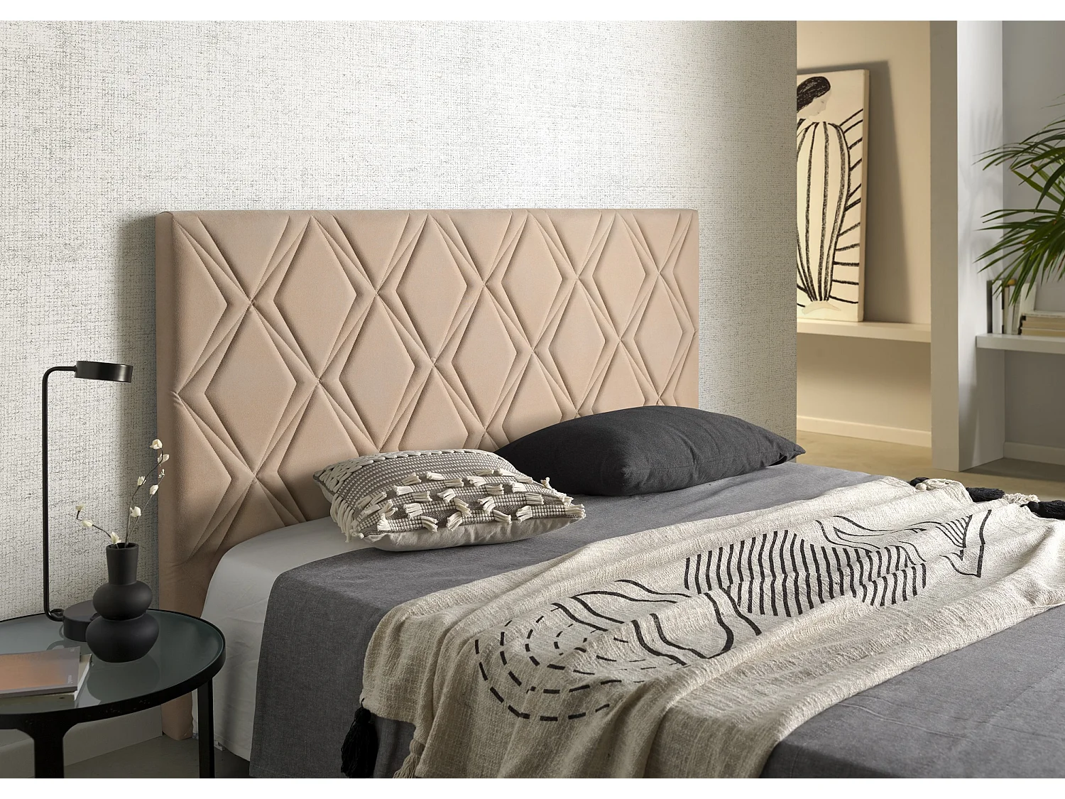 Tête de lit Ruby pour lit 80 en tissu Camel 115x115x8.