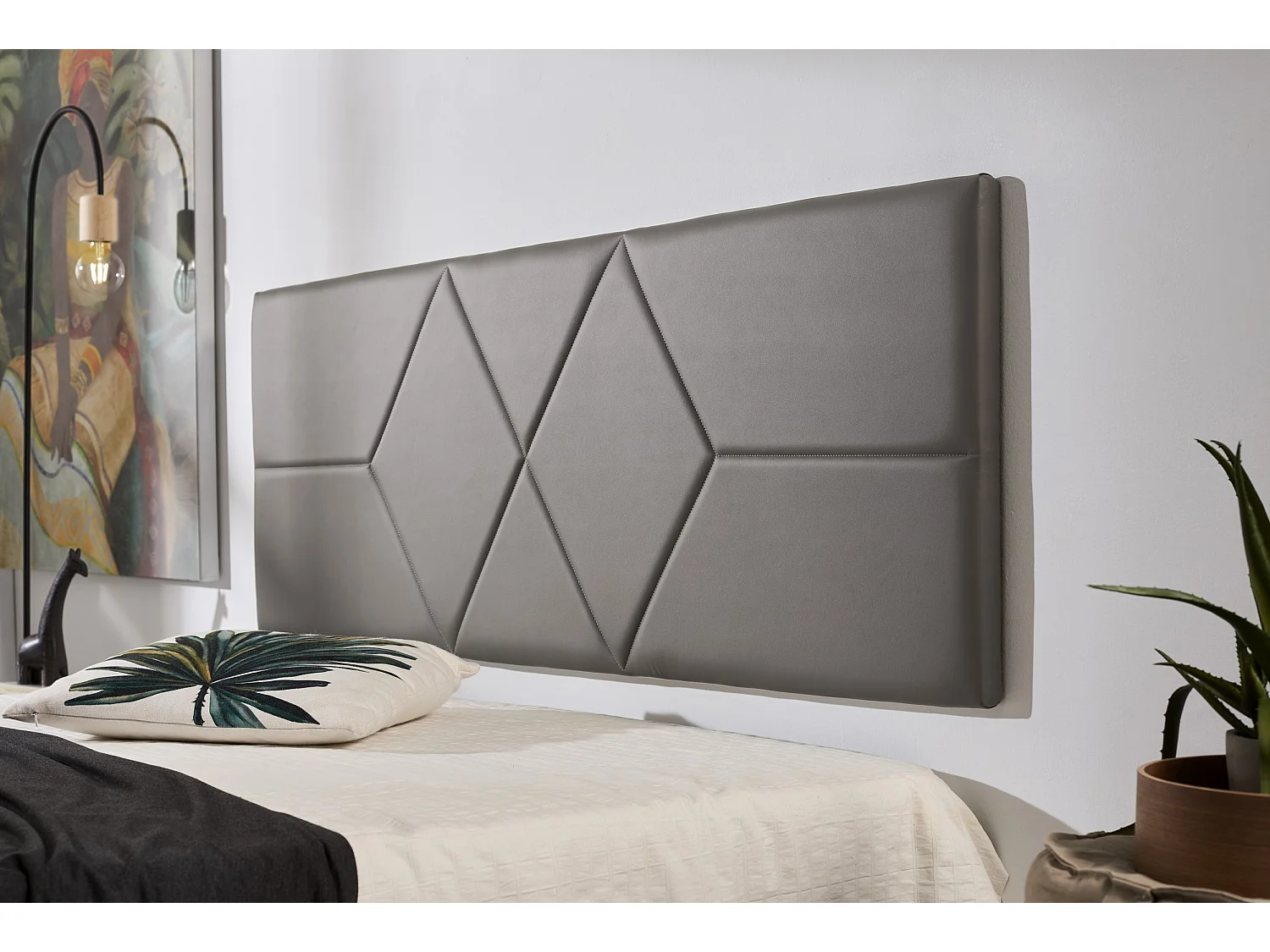 Cabecero de Cama 80 Dos Rombos Polipiel 112x57x5cm Gris