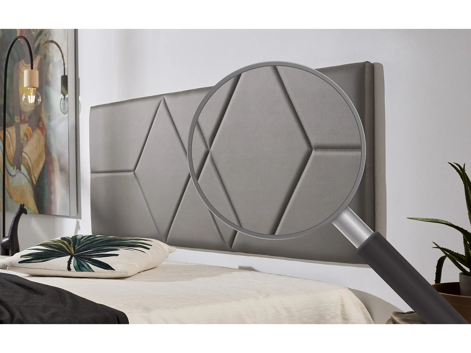 Cabecero de Cama 100 Dos Rombos Polipiel 112x57x5cm Gris