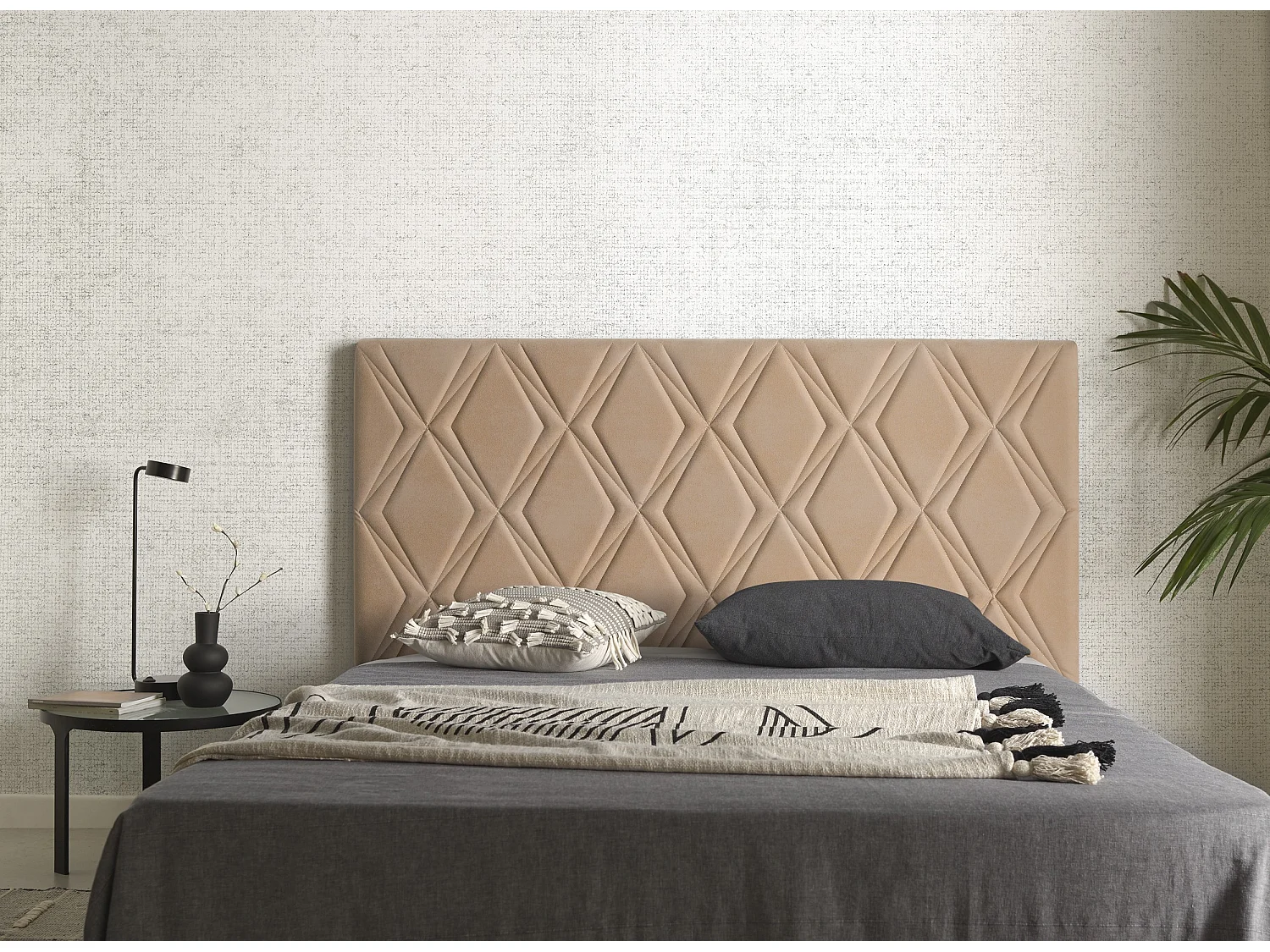 Cabecero Rubí para Cama de 105 de Tela Camel 115x115x8..