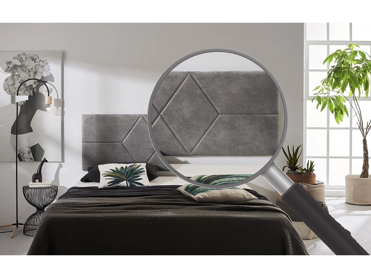 Cabecero de Cama 80 Dos Rombos Tela Antimanchas 112x57x5cm Gris