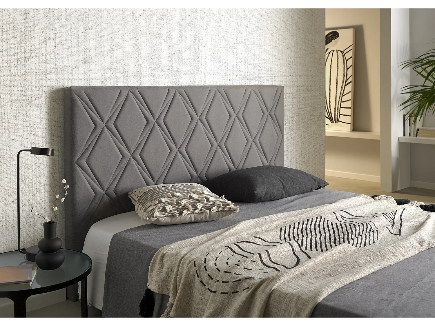 Cabecero Rubí para Cama de 140 de Tela Gris 154x115x8..