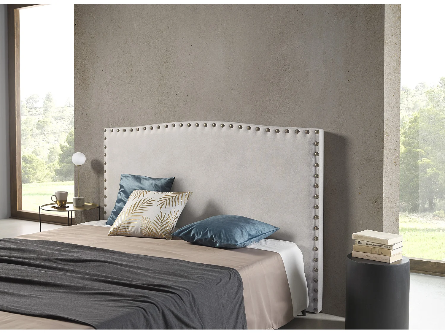 Cabecero Ambar para Cama de 100 de Tela Blanco Roto 115x115x8.