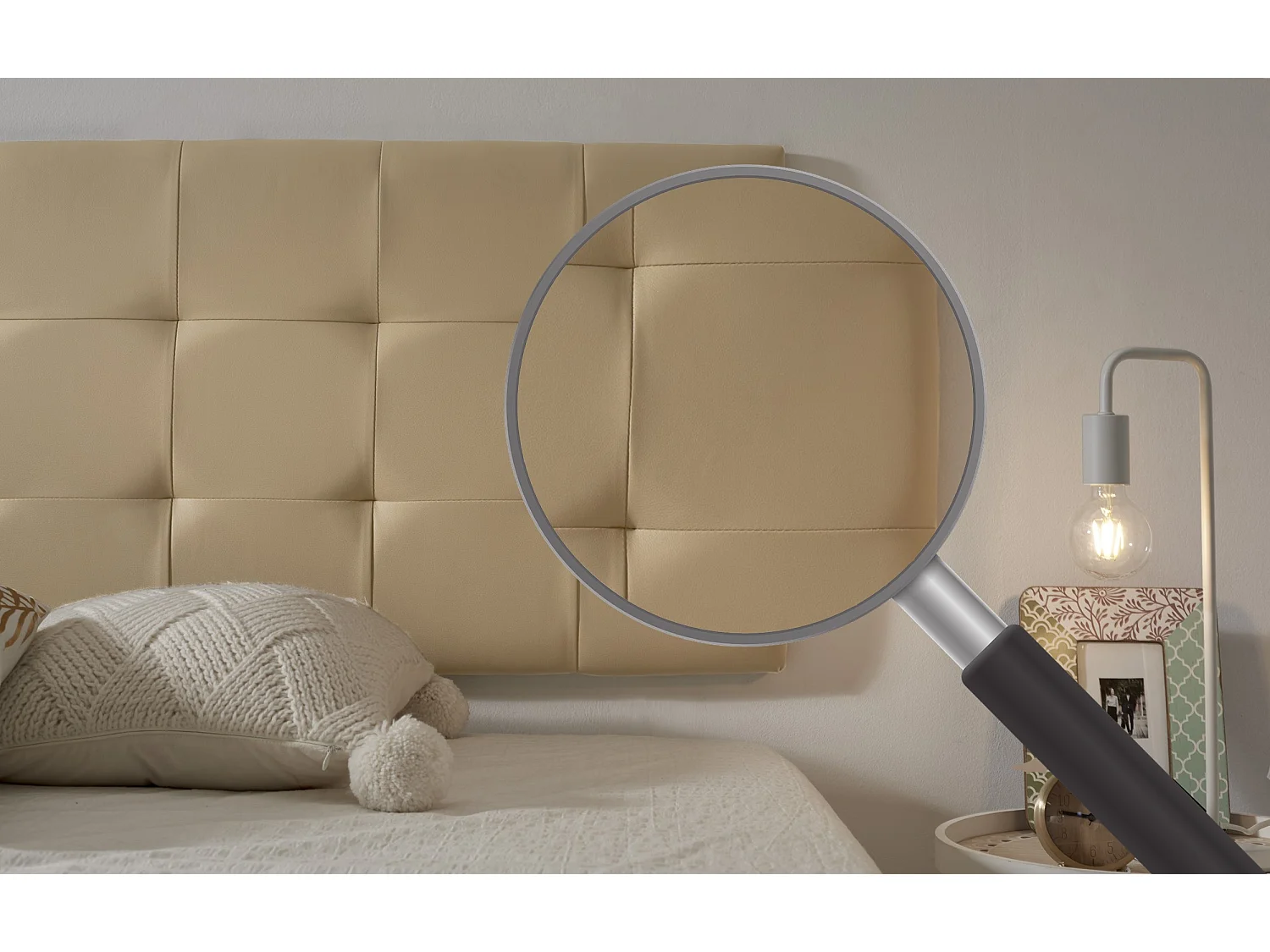 Cabecero de Cama 120 Capitone Cuadros Polipiel 152x57x5cm Camel Claro