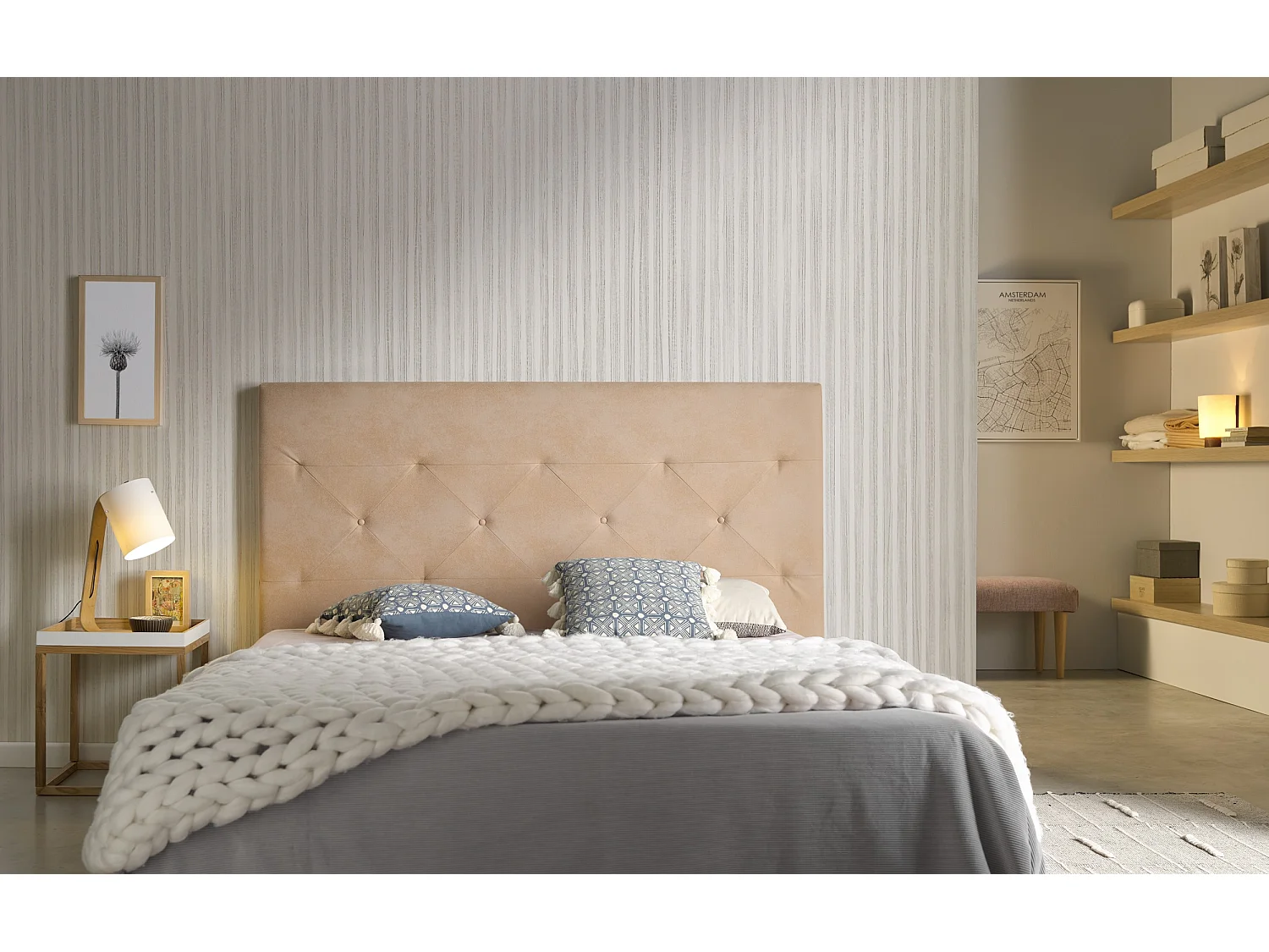 Cabecero Zafiro para Cama de 100 de Tela Camel 115x115x8..