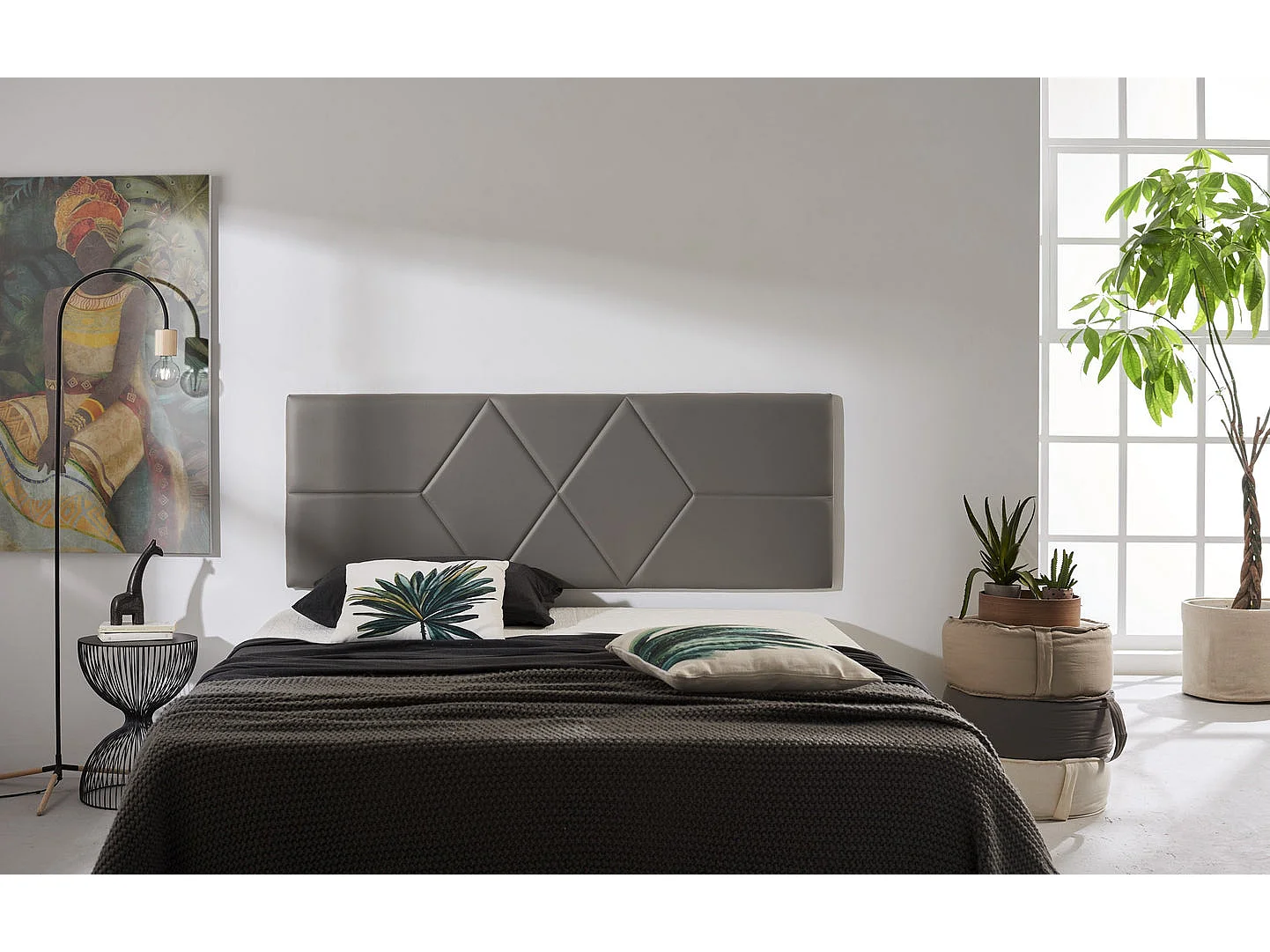 Cabecero de Cama 135 Dos Rombos Polipiel 152x57x5cm Gris