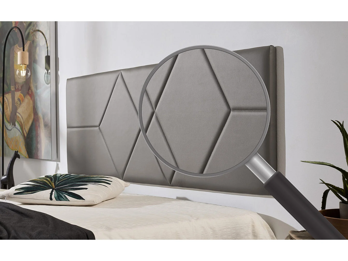 Cabecero de Cama 135 Dos Rombos Polipiel 152x57x5cm Gris