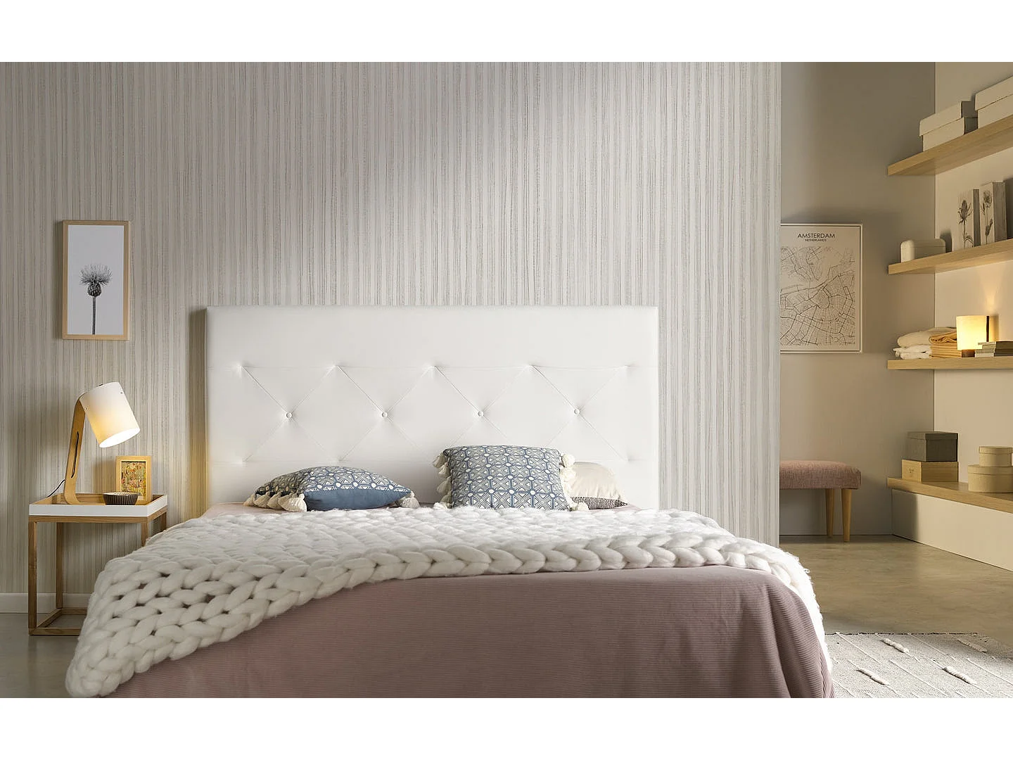 Tête de lit Zafiro pour lit 105 en similicuir blanc 115x115x8.