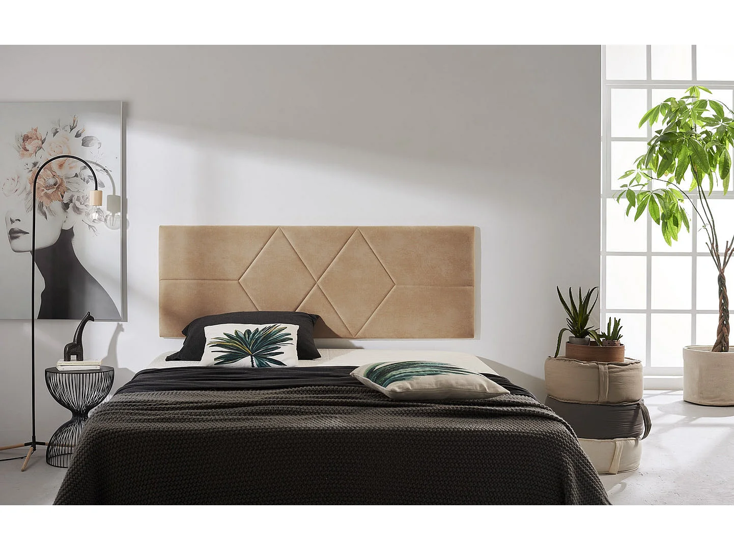 Cabecero de Cama 160 Dos Rombos Tela Antimanchas 162x57x5cm Camel Claro