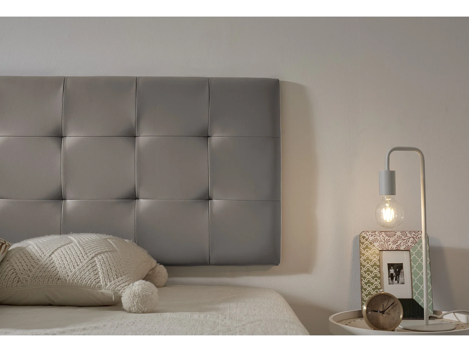 Cabecero de Cama 105 Capitone Cuadros Polipiel 112x57x5cm Gris