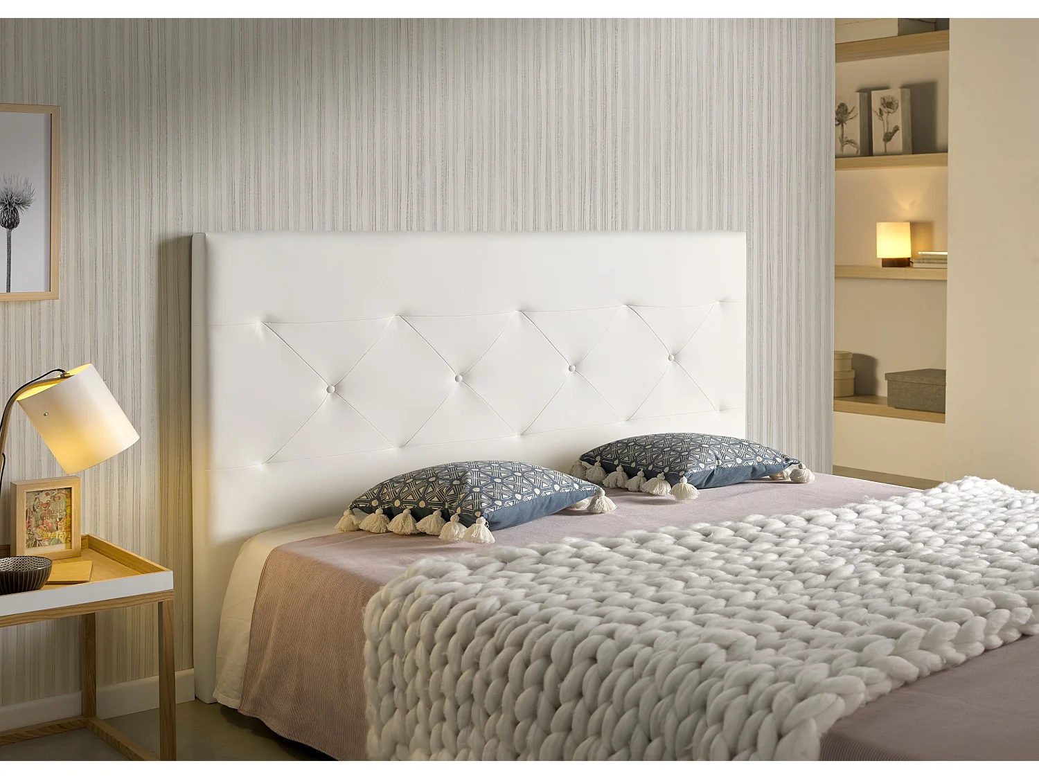 Cabecero Zafiro para Cama de 100 de Polipiel Blanco 115x115x8..