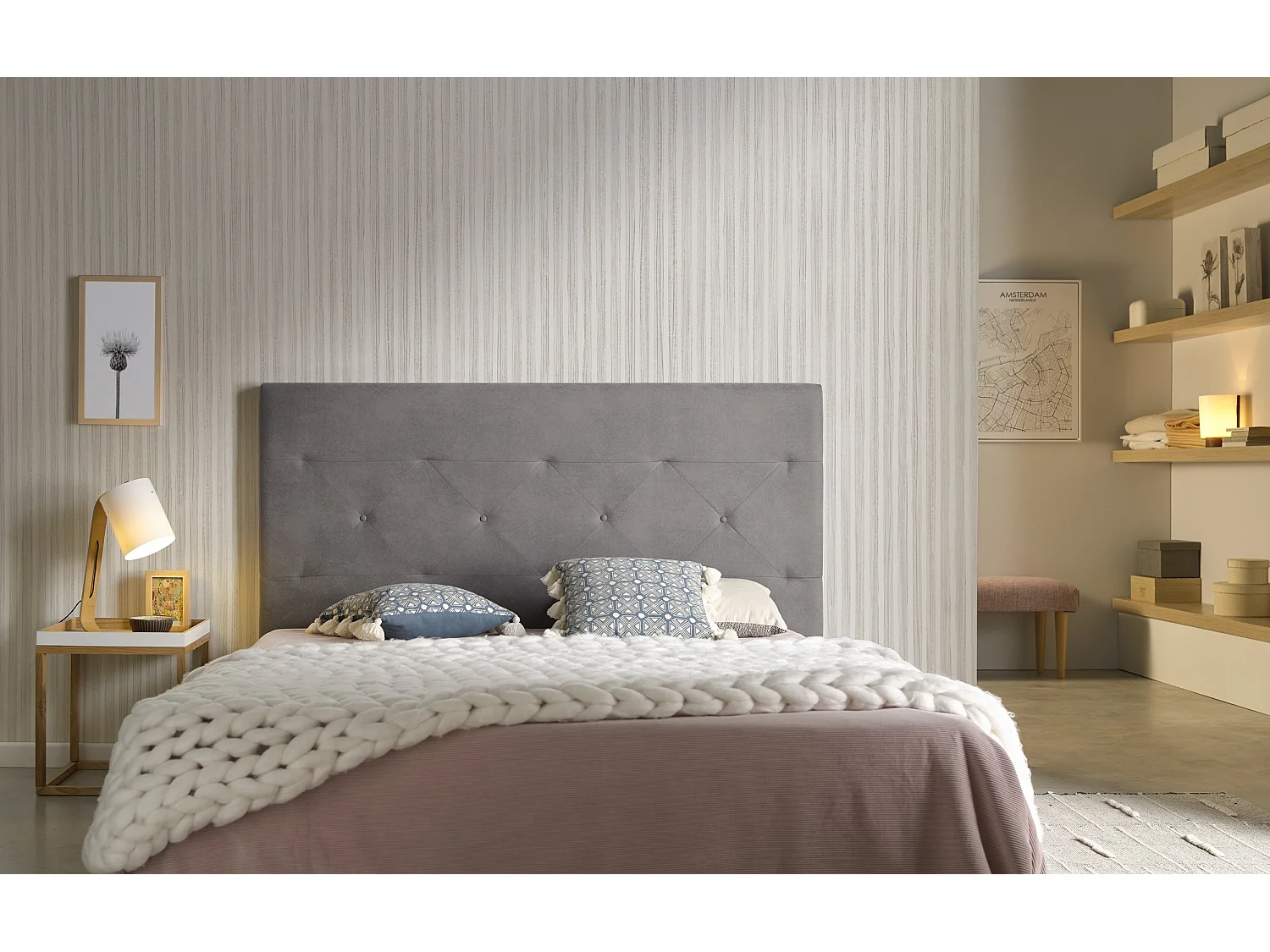 Cabecero Zafiro para Cama de 90 de Tela Gris 115x115x8..