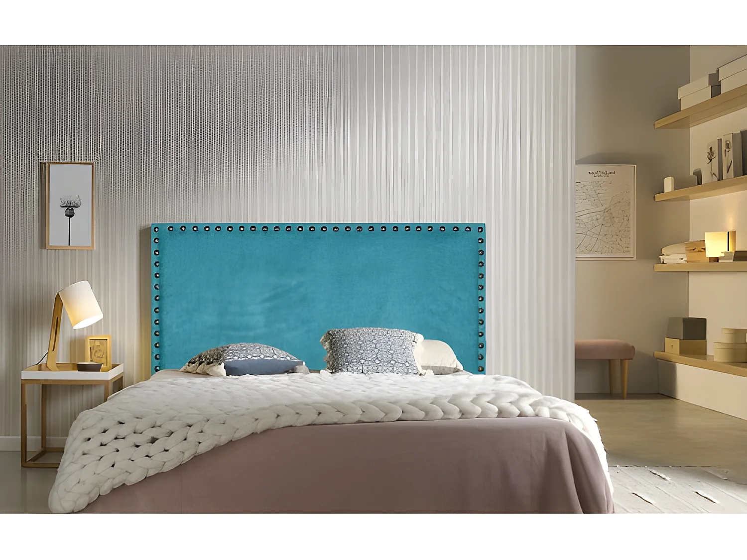 CABECERO LIRIO TELA TURQUESA 190