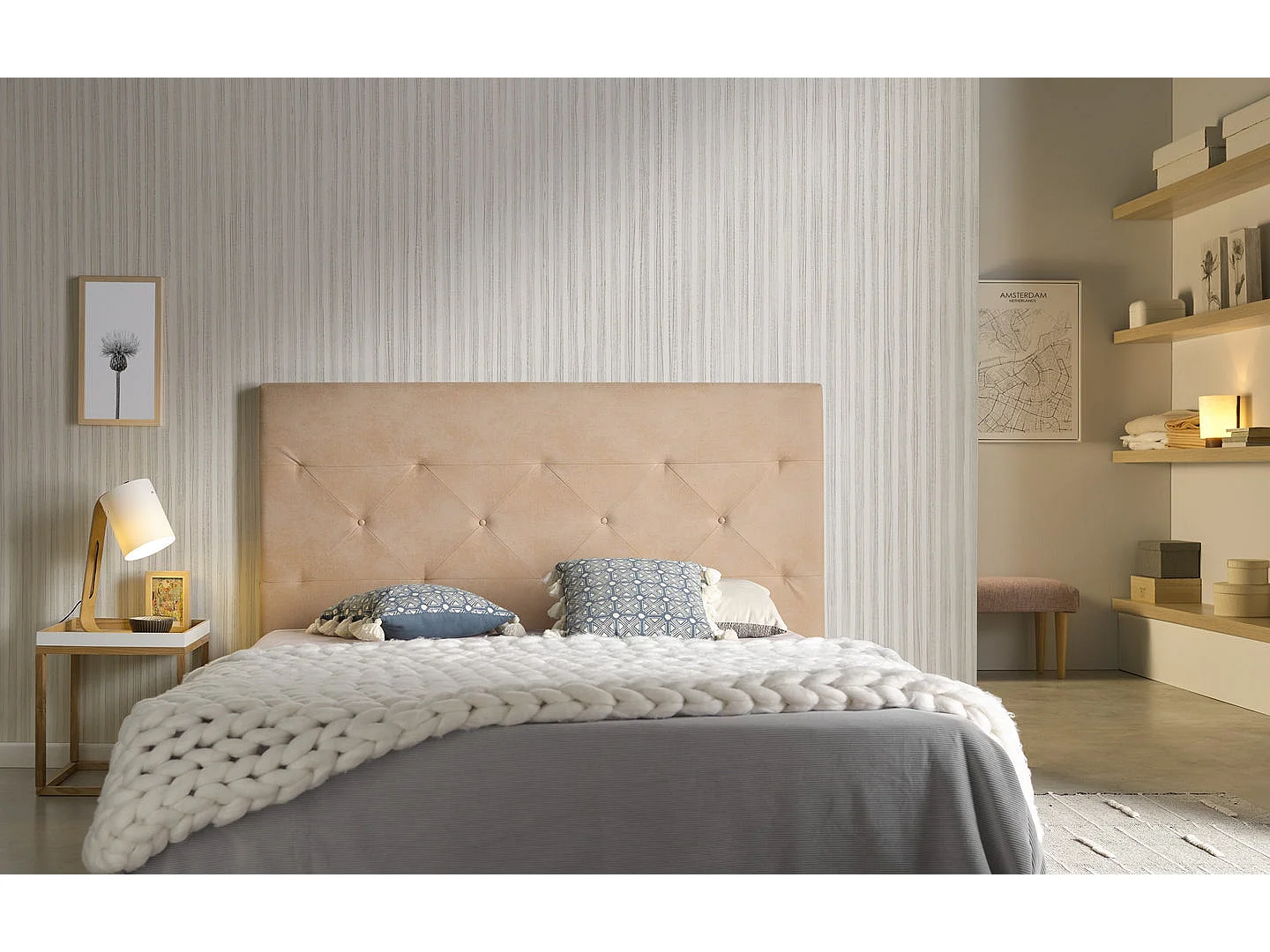 Tête de lit Zafiro pour lit 90 en tissu Camel 115x115x8.