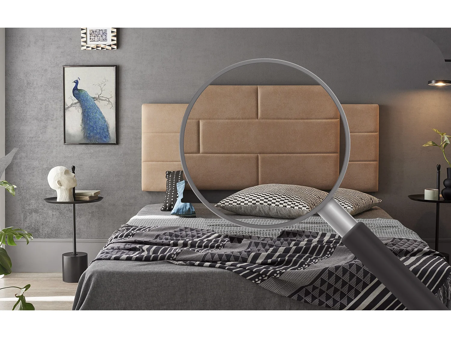 Cabecero de Cama 90 Muro Ladrillos Tela Antimanchas 112x57x5cm Camel Claro