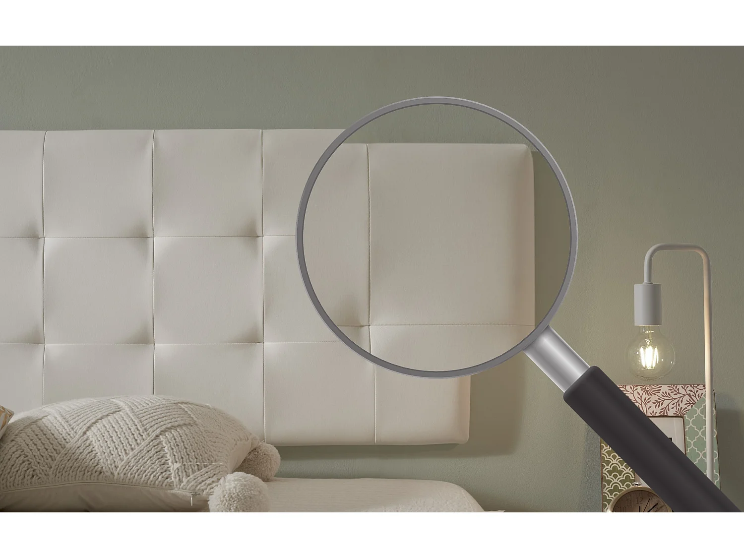 Cabecero de Cama 100 Capitone Cuadros Polipiel 112x57x5cm Blanco