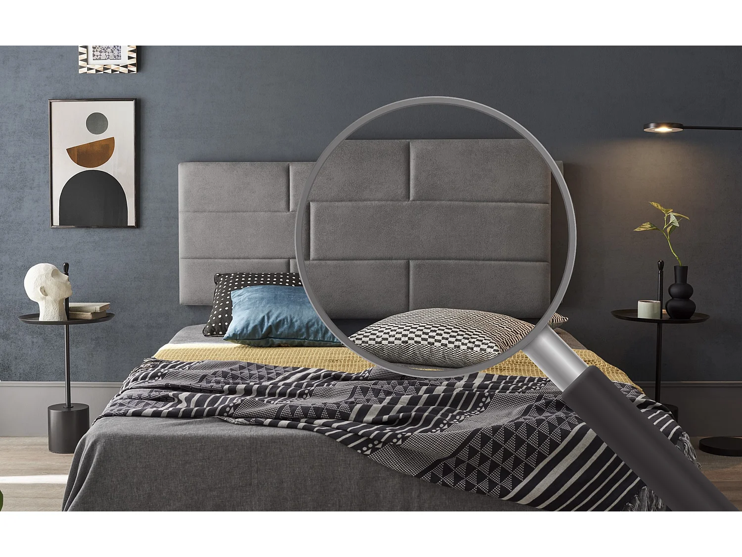 Cabecero de Cama 150 Muro Ladrillos Tela Antimanchas 152x57x5cm Gris