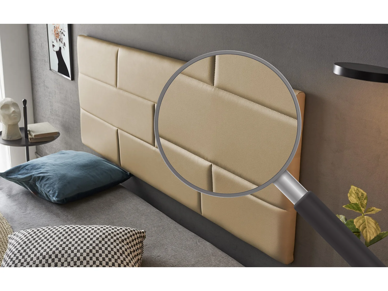 Cabecero de Cama 110 Muro Ladrillos de Polipiel 112x57x5cm Camel Claro