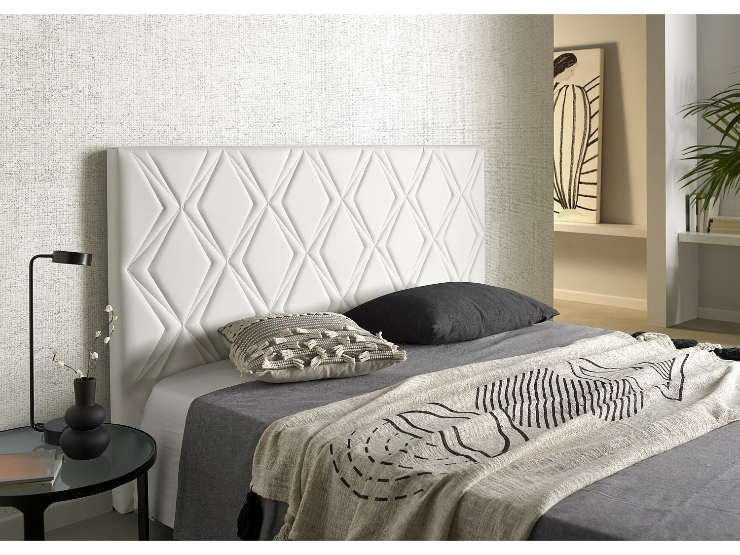 Cabecero Rubí para Cama de 105 de Polipiel Blanco 115x115x8..