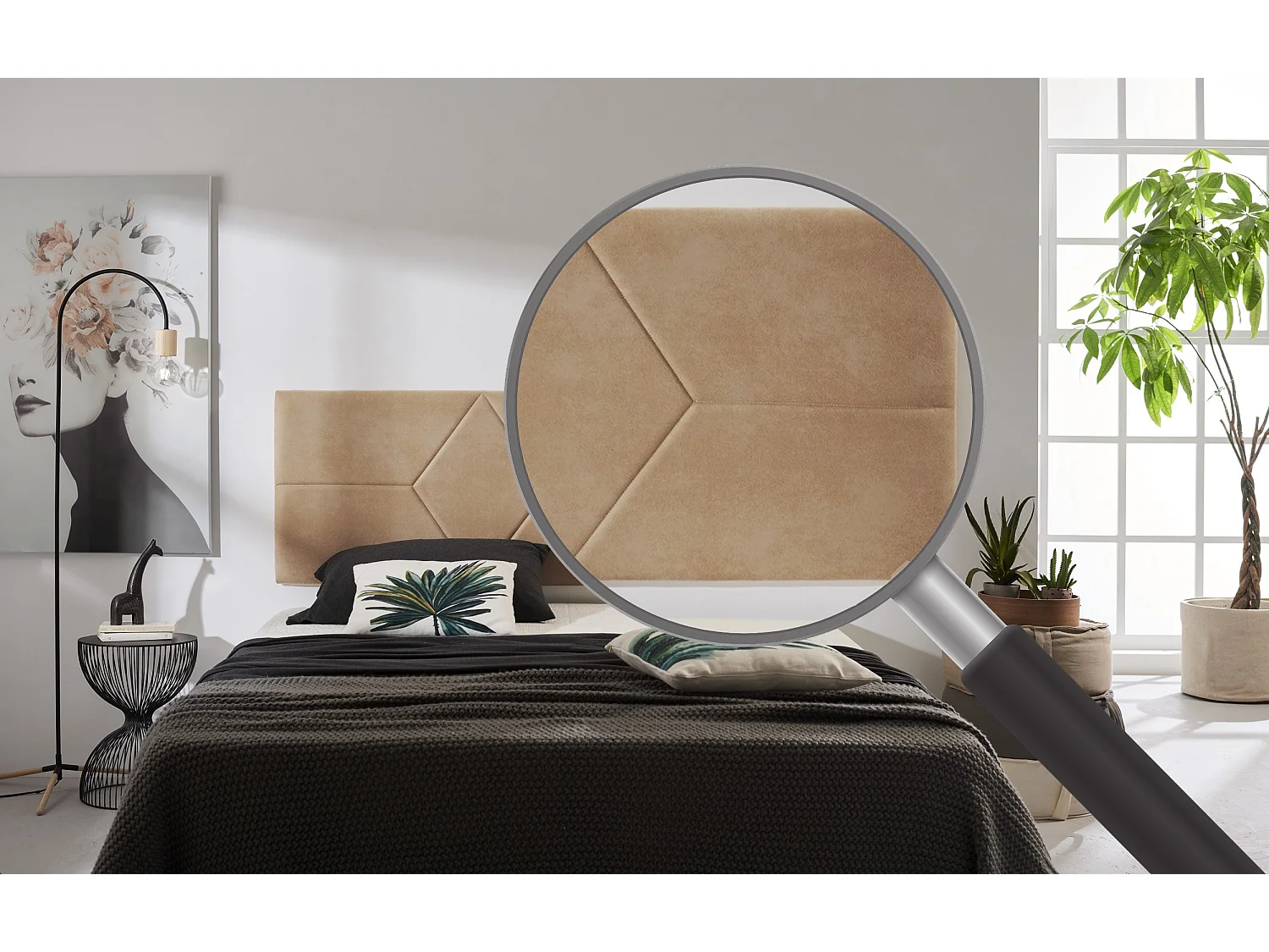 Cabecero de Cama 105 Dos Rombos Tela Antimanchas 112x57x5cm Camel Claro