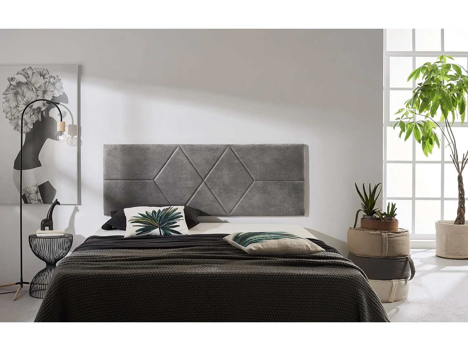 Cabecero de Cama 105 Dos Rombos Tela Antimanchas 112x57x5cm Gris