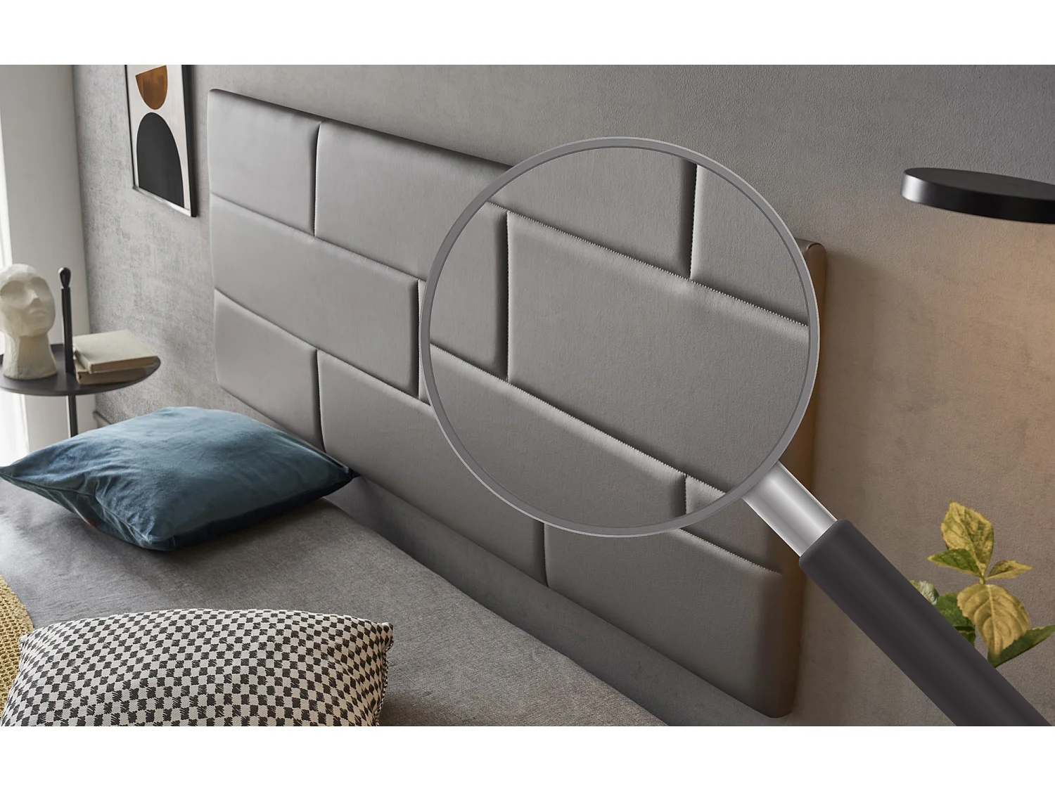 Cabecero de Cama 80 Muro Ladrillos de Polipiel 112x57x5cm Gris