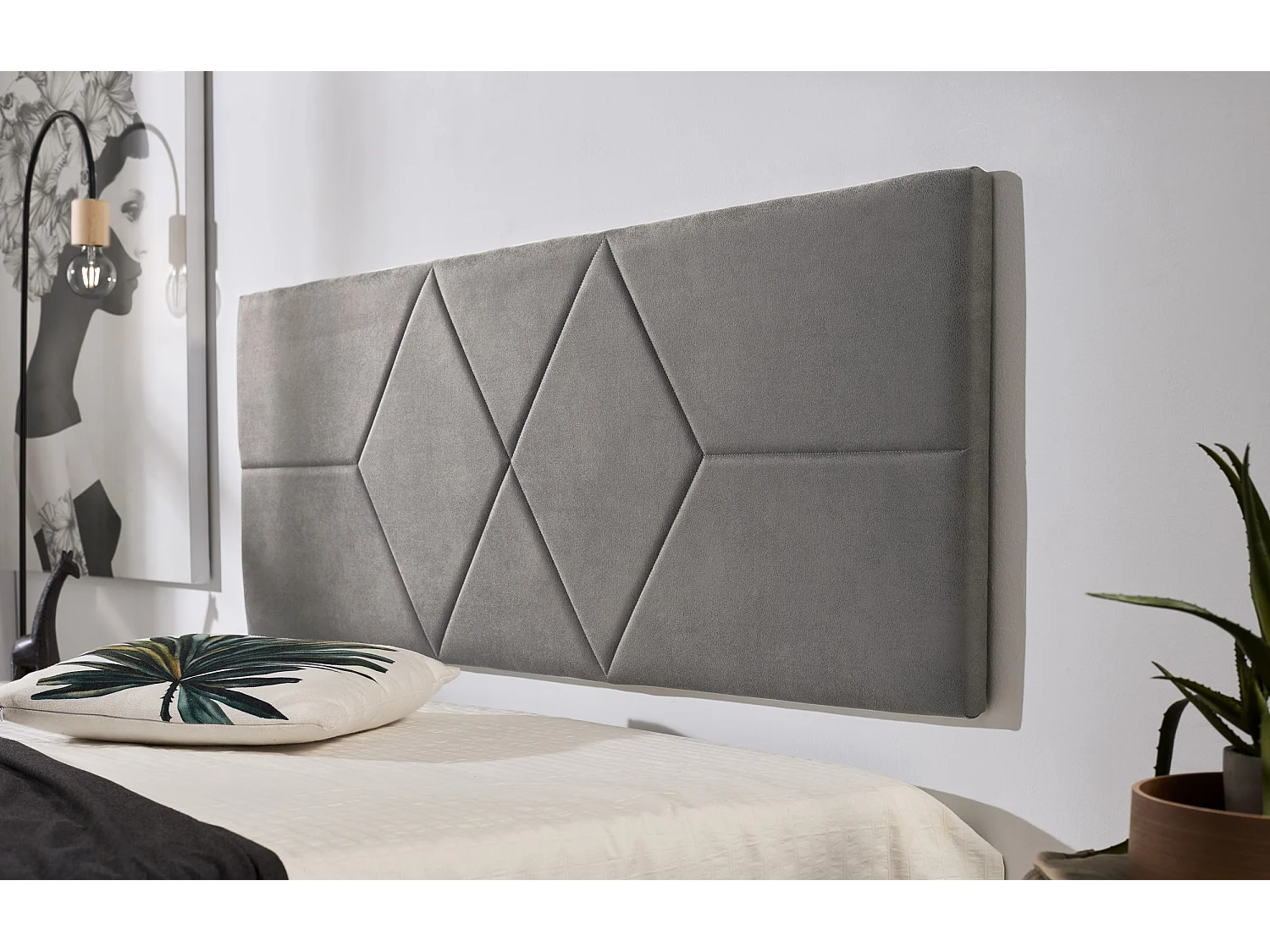 Cabecero de Cama 150 Dos Rombos Tela Antimanchas 152x57x5cm Gris