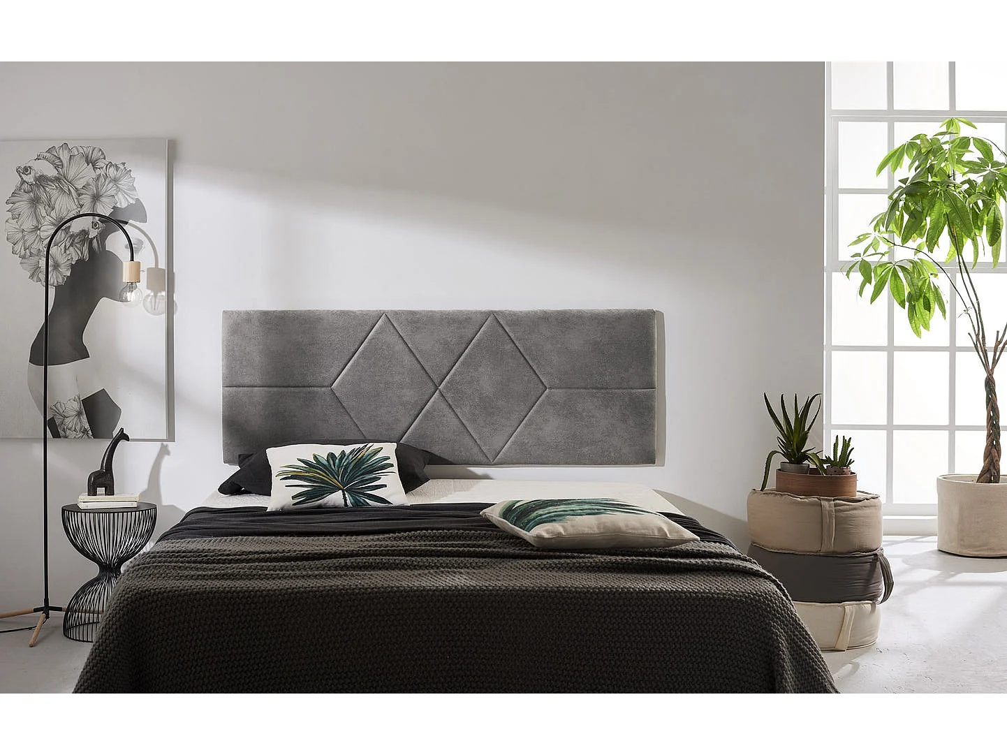Cabecero de Cama 150 Dos Rombos Tela Antimanchas 152x57x5cm Gris